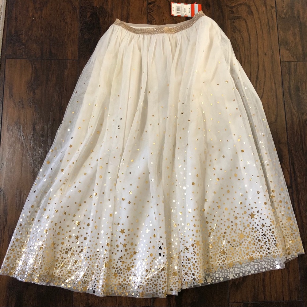 NWT Cat & Jack White/Gold Tulle Midi Skirt 7/8